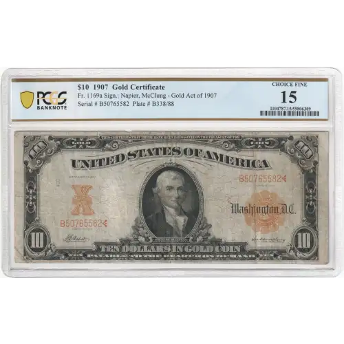 $10 1907 Gold Act of 1907 Gold Certificates 1169a