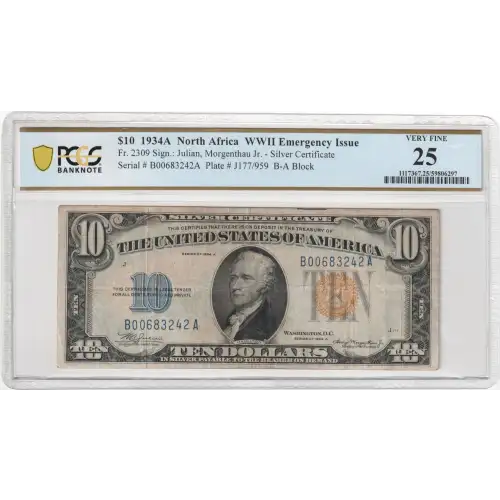 $10 1934-A yellow seal Emergency Notes Issued During WW2 2309