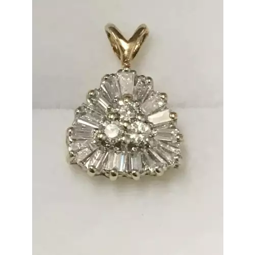 10K SI2 .60 Carat Baguette and Round Brilliant Cut Diamond Pendant 1.0g