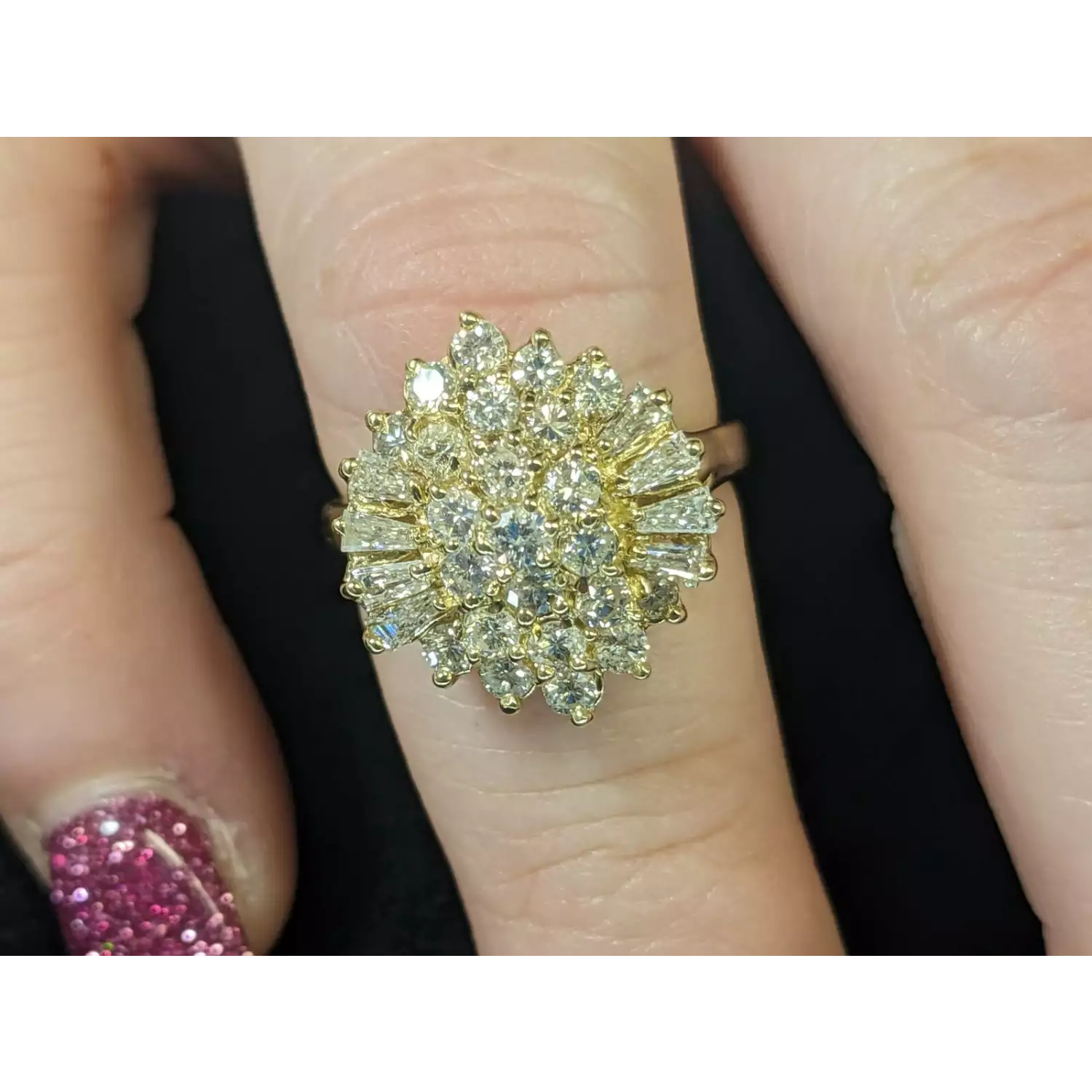 14K 5.5 gram Yellow Gold Cocktail Vintage Diamond Ring Very Lively Eye Clean SI Clarity F Color Size 5.5 (3)