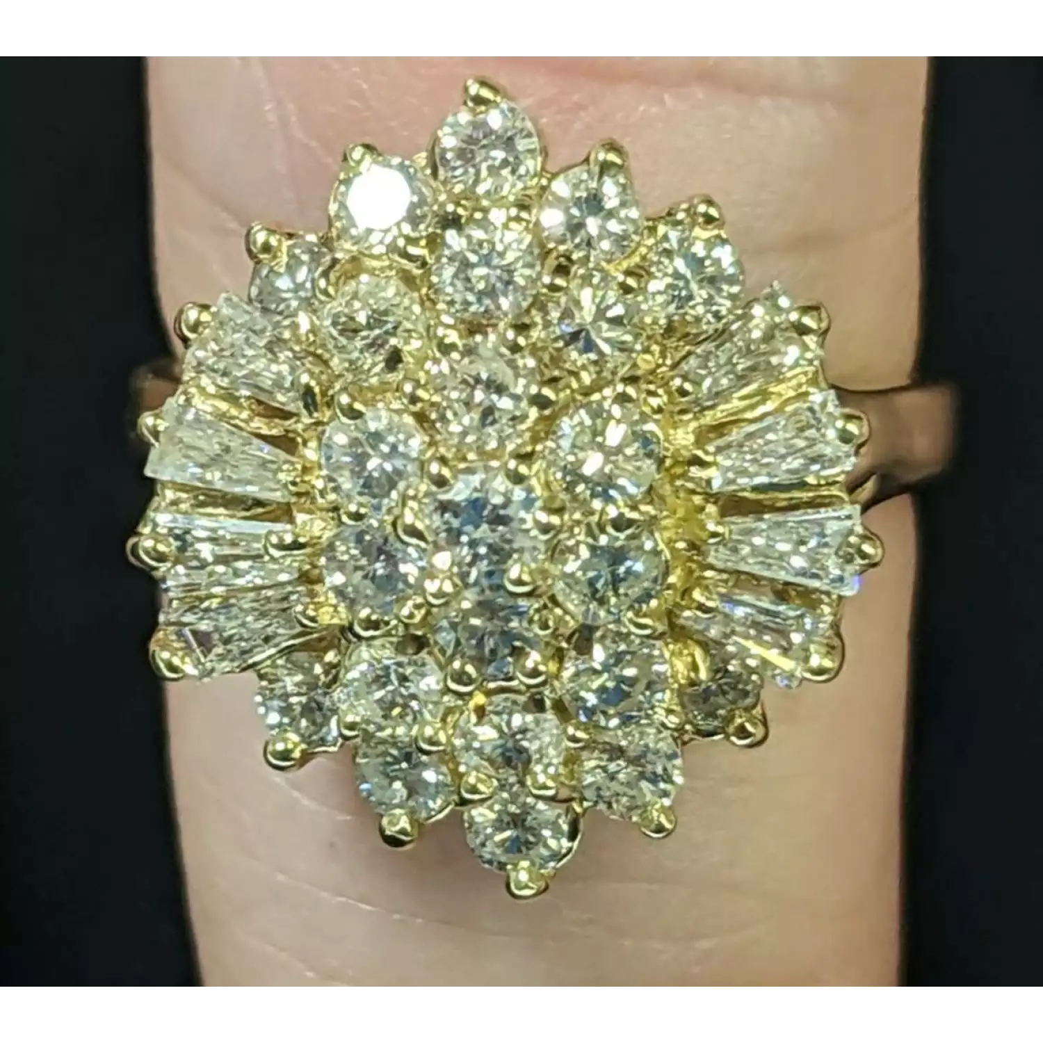 14K 5.5 gram Yellow Gold Cocktail Vintage Diamond Ring Very Lively Eye Clean SI Clarity F Color Size 5.5 (4)
