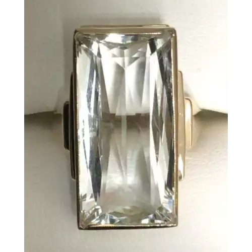 14k Gold Large 1.7mm X  2.9mm Emerald Cut Aquamarine Cocktail Ring