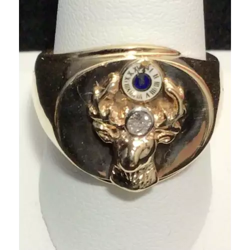 14k Yellow Gold and Diamond Men's Elk Lodge Signet Ring Size 10.75 (2)