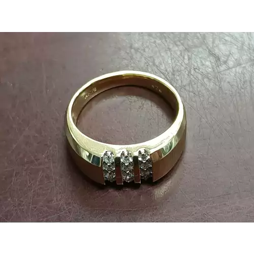 14k Yellow Gold Brushed Shank 3 Row Chanel Set Diamond Ring Size 10.5