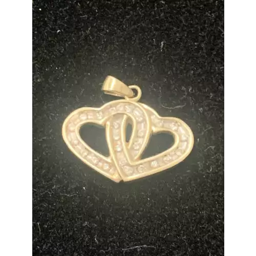 14K Yellow Gold Double Heart Diamond Pendant, 3.1g