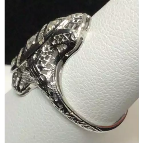 18k White Gold 2.6g Vintage Diamond Filigree Edwardian Ring size 6.5 (2)