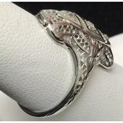 18k White Gold 2.6g Vintage Diamond Filigree Edwardian Ring size 6.5 (3)