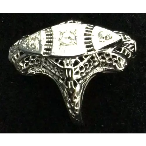 18k White Gold 2.6g Vintage Diamond Filigree Edwardian Ring size 6.5 (4)