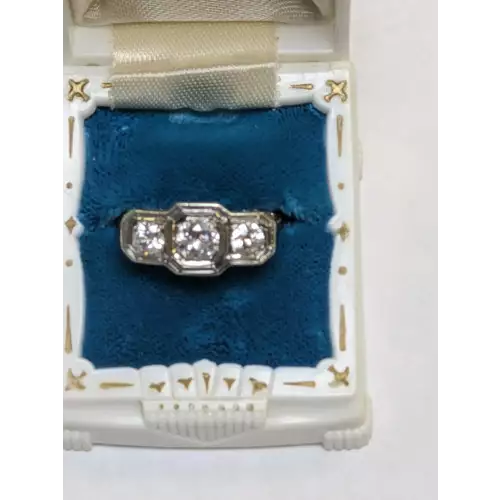 18k White Gold Filagree Flower Basket Antique Ring .5 and 2 .25 Carat Diamonds (3)