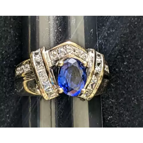 18k White Gold Ring 1.5 Carat Sapphire & .50 Carat Diamonds Size 8.5 Unique