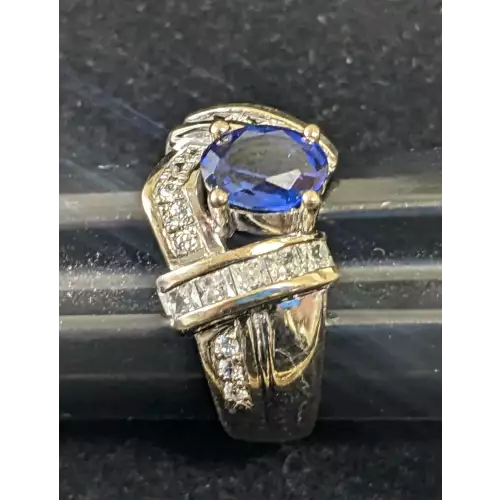 18k White Gold Ring 1.5 Carat Sapphire & .50 Carat Diamonds Size 8.5 Unique (3)