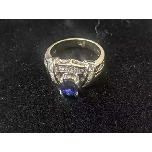 18k White Gold Ring 1.5 Carat Sapphire & .50 Carat Diamonds Size 8.5 Unique (4)