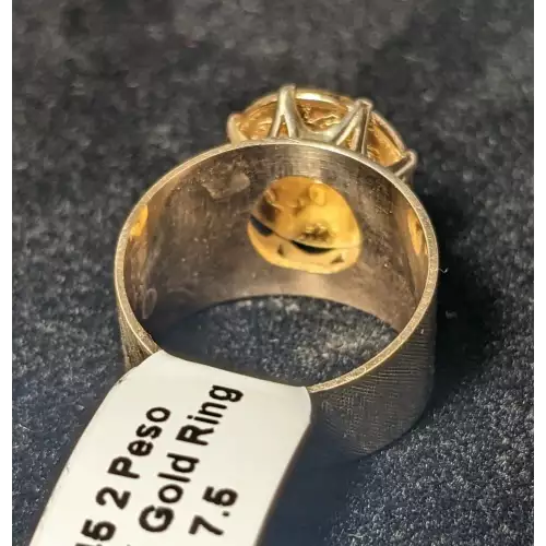 1945 2 Peso 14k Gold Ring Size 7.5 7.1g