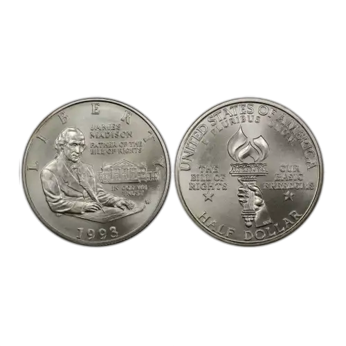1993-Bill of Rights Madison Commemorative Silver Half Dollar Mint State