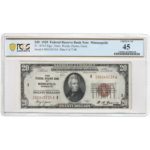 $20 1929 brown seal Small Federal Reserve Bank Notes 1870-I