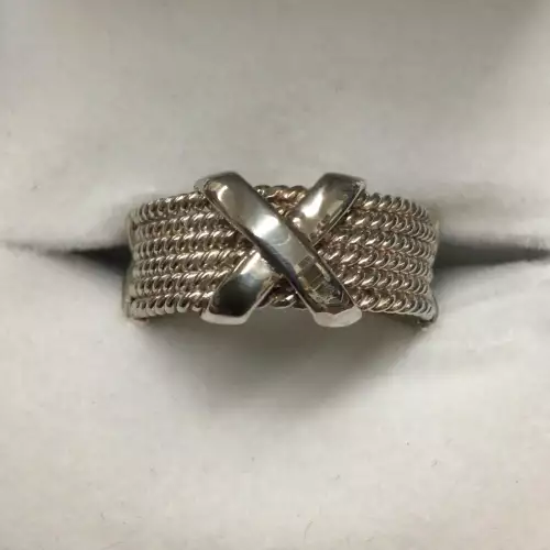 925 Tiffany & Co wide mesh ring with X size 8 7.5mm wide 6.4g