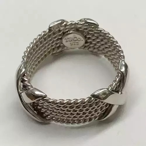 925 Tiffany & Co wide mesh ring with X size 8 7.5mm wide 6.4g (2)