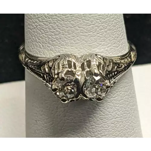 Beautiful Antique Filigree 1/2 Carat Diamond Ring 18k White Gold 2.9g Size 7.5