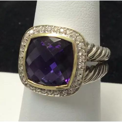 David Yurman Ring Sterling Silver with 18K Gold with Faceted Amethyst Size 8 9.7g