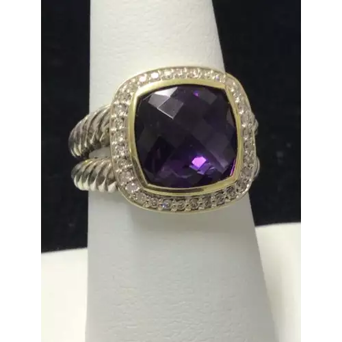 David Yurman Ring Sterling Silver with 18K Gold with Faceted Amethyst Size 8 9.7g (2)