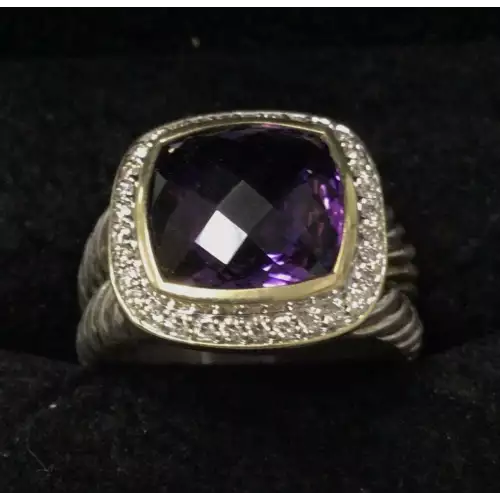 David Yurman Ring Sterling Silver with 18K Gold with Faceted Amethyst Size 8 9.7g (3)