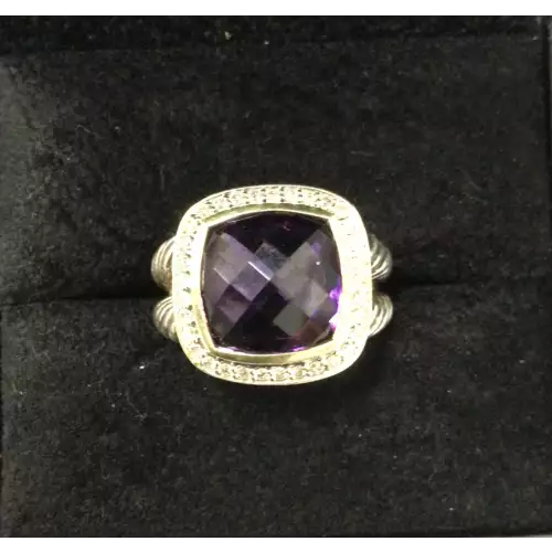 David Yurman Ring Sterling Silver with 18K Gold with Faceted Amethyst Size 8 9.7g (4)