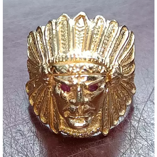 Gold Indian Chief 14k Ruby Eyes 11.6g Size 8.5