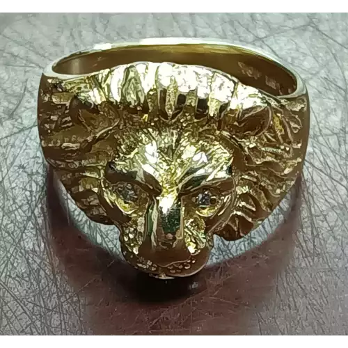 Lion Ring with 3 Diamonds 10k Gold 5.1g Size 7.25