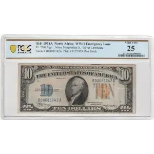 $10 1934-A yellow seal Emergency Notes Issued During WW2 2309