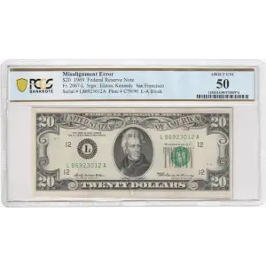 $20 1969 blue-Green seal. Small Size $20 Federal Reserve Notes 2067-L