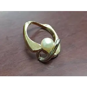 Custom Freeform 14k White and Yellow Gold Ring with Pearl Size 7.5 4.48g