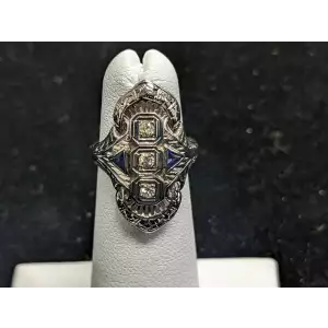 Antique Filigree Platinum Ring Sapphires and Diamonds Filigree Classy (4)
