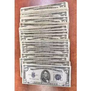 $5 1934-D blue seal. Small Silver Certificates 1654