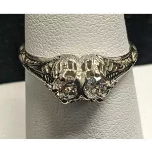 Beautiful Antique Filigree 1/2 Carat Diamond Ring 18k White Gold 2.9g Size 7.5