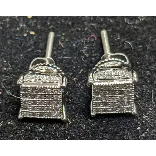 Square Stud 1 Carat Diamond Cluster Earrings 10k White gold 2.1 Grams Screw Backs Impressive (4)