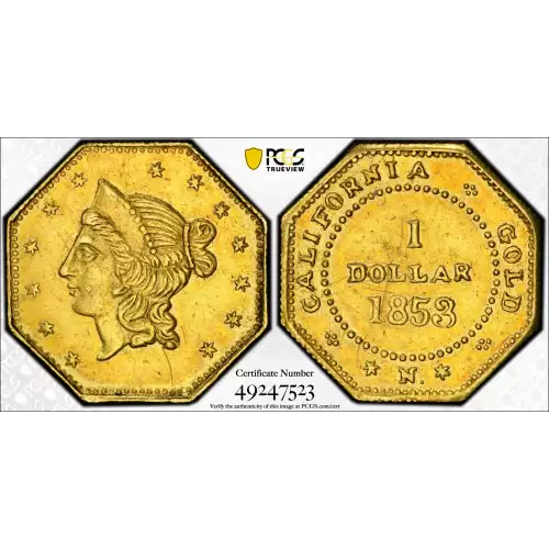 Territorial Gold -California Small Denomination Gold-Dollar Octagonal-Liberty Head -Gold- 1 Dollar (2)