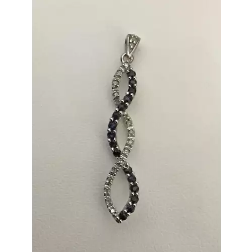 Vertical Cascading Infinity Diamond and Blue Sapphire Pendant. 1.3g 10k White Gold .25ct Diamonds (3)